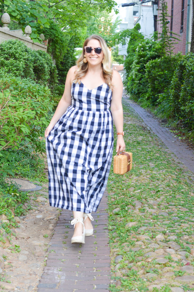 Gingham Maxi Dress - DC Girl in Pearls #gingham #jcrew #jcrewfactory #preppy #preppyblogger