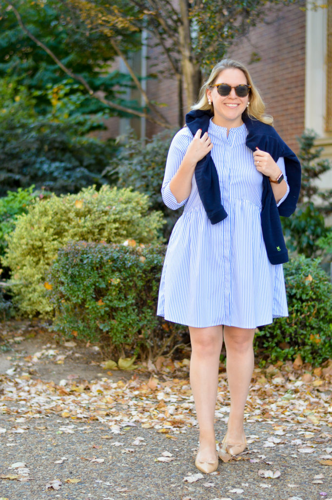 Striped Shirtdress Fall Style Outfit - dcgirlinpearls.com