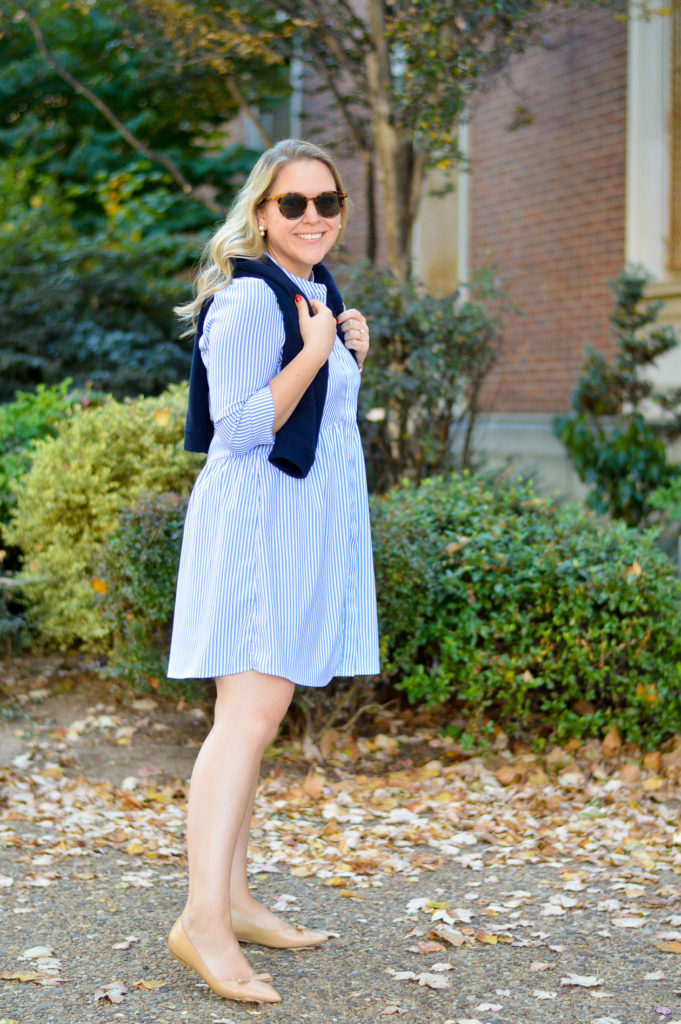 Striped Shirtdress Fall Style Outfit - dcgirlinpearls.com